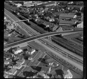Flyover bridges across the Southern Motorway during its construction, Auckland
