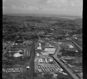 Penrose industrial area, Penrose Railway Station, Great South Road, Penrose Road bridge, Southern Motorway, Auckland