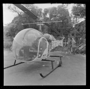 [Rudnick?] Helicopters Ltd assembly of Bell 47Q Helicopter ZK-HAQ at Ellerslie, Auckland