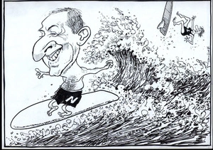 [John Key catches a wave]. 10 November, 2008.