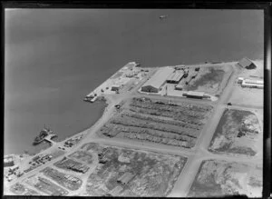 Logs awaiting transportation, Nelson