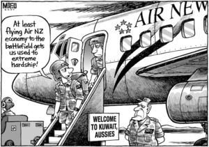 Welcome to Kuwait, Aussies. "At least flying Air NZ economy to the battlefield gets us used to extreme hardship!" 17 August, 2007