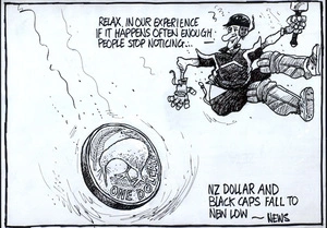 "Relax, in our experience if it happens often enough people stop noticing..." NZ dollar and Black Caps fall to new low - News. 11 October, 2008.