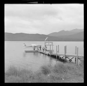 Float plane of Southern Scenic Air Services, at terminal, Lake Te Anau