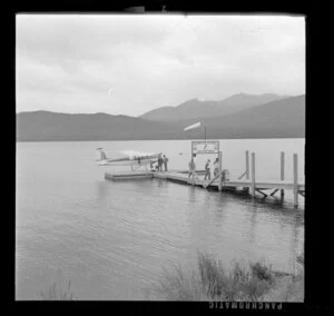 Float plane of Southern Scenic Air Services at terminal, Lake Te Anau