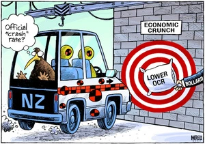 "Official 'crash' rate?" 'Economic crunch.' 'Lower OCR.' 'Bollard.' 25 October, 2008.