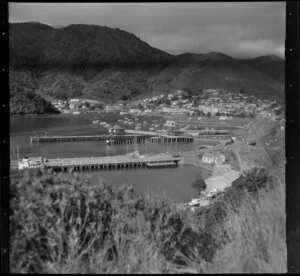 Picton showing wharves and township from the lookout on Queen Charlotte Drive