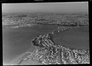 Auckland Harbour Bridge, with Northcote, Auckland