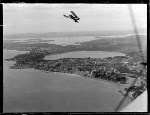 Biplane (de Havilland DH60 Moth) over Takapuna