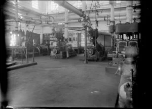 Chelsea Sugar Refinery, Birkenhead, Auckland, showing few men working in the engine room