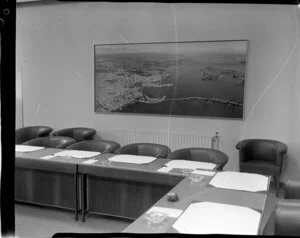 Mural of Auckland city and harbour, inside Auckland Education Board meeting room