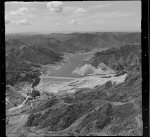 Mangatawhiri Dam under construction, Hunua Ranges, Auckland Region