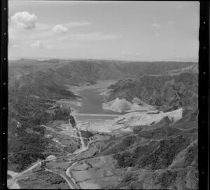 Mangatawhiri Dam under construction, Hunua Ranges, Auckland Region