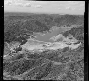 Mangatawhiri Dam under construction, Hunua Ranges, Auckland Region