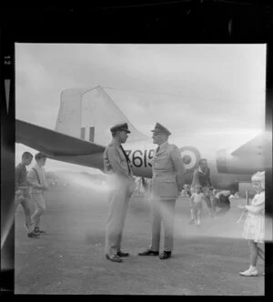 Two unidentified men in uniform, Royal New Zealand Aero Club pageant, Ardmore