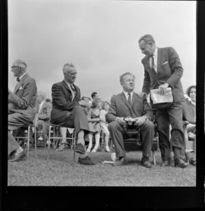 Unidentified men at the Royal New Zealand Aero Club pageant, Ardmore