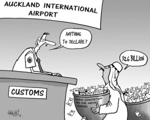 Auckland International Airport. Customs. Dubai Consortium bid for airport control. "Anything to declare?" "$2.6 billion." 24 July, 2007