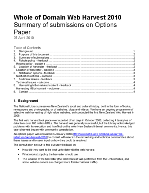 Whole of domain web harvest 2010 [electronic resource] : summary of submissions on options paper.