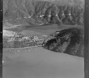Picton, Marlborough District, featuring freezing works, harbour, and Shakespeare Bay
