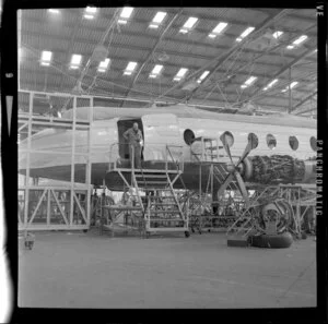Aeroplane under construction, National Airways Corporation (NAC) Press forum, Christchurch