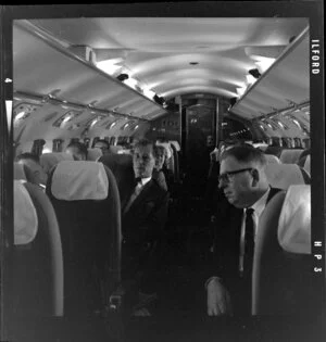 Inside the aeroplane cabin, National Airways Corporation (NAC) Press forum, Christchurch
