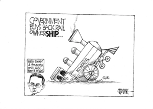 'Government buys back rail ownerSHIP...' "We're sinkin' a few extra mill in to keep it afloat'. 3 July, 2008