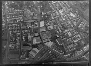 Lower Parnell, Auckland, with railway area, from high above