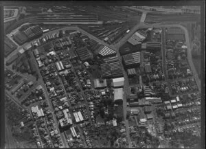 Lower Parnell with Railway area and Auckland Railway Station and garden at extreme top left
