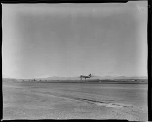 Aeroplane approaching runway, Taupo Aerodrome test, South Pacific Airlines of New Zealand (SPANZ)