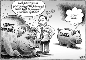 "Well, aren't you a pretty piggy? High interest rates AND government insurance lipstick!!" 15 October, 2008.