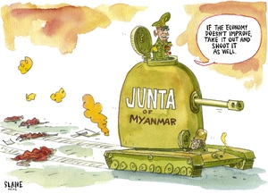 Junta of Myanmar. "If the economy doesn't improve, take it out and shoot it as well." 3 October, 2007
