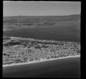 Mount Maunganui wharf area, ocean beach and Tauranga Harbour