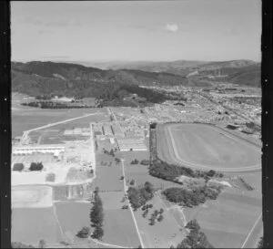 Trentham, Upper Hutt, featuring racecourse, and factory under construction