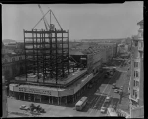 South Pacific Hotel, under construction, Queen Street, Auckland