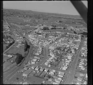 Pukekohe, Auckland, including houses, railway tracks and overpass