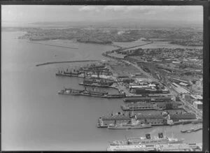 Auckland City waterfront with wharves