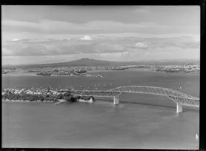 Auckland Harbour Bridge, including Rangitoto Island in the background