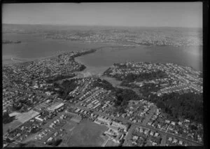 Northcote and Birkenhead looking over the Auckland Harbour Bridge to the city