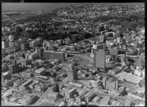 Inner city Auckland looking towards harbour, includes Albert Park and Auckland University