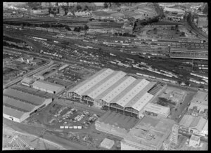 Railway yards, storage sheds on Auckland waterfront
