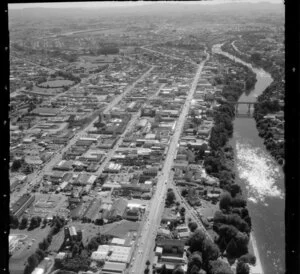 Hamilton, including Waikato River and city buildings