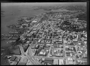 Queen Street and wharves, Auckland