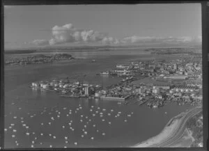 Auckland, waterfront including wharves, ships, and tankfarm