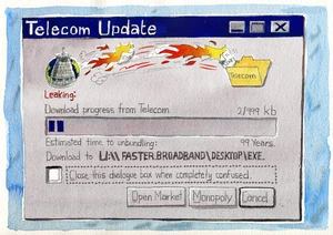 Telecom update. Leaking, Download progress from Telecom. Estimated time to unbundling, Download to U,// Faster.broadband/Desktop/Exe. 10 May, 2006