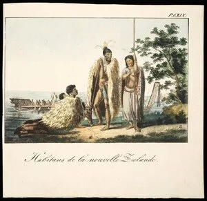 Artist unknown :Habitans de la Nouvelle Zeelande / P. L. Pl LXIX. [After William Hodges and Sydney Parkinson. Paris, 1820]