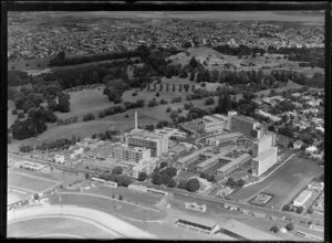 Greenlane Hospital and National Women's Hospital, including One Tree Hill in the background, Auckland