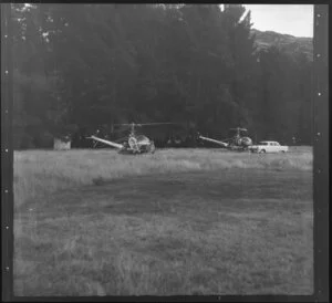 Two helicoptors at Queenstown Airport