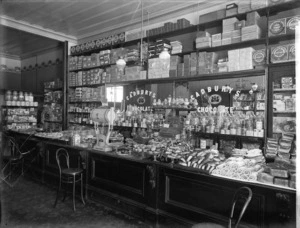 Interior of W S Dustin's confectionery shop in Wanganui