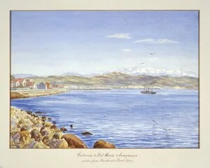 Evans, Lewis, 1878-1941 :Entrance to Port Ahuriri & snowy ranges as as seen from Breakwater Road, Napier / L Evans. 1946