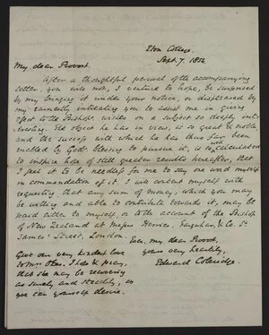 Letter - Edward Coleridge to Provost of Eton College